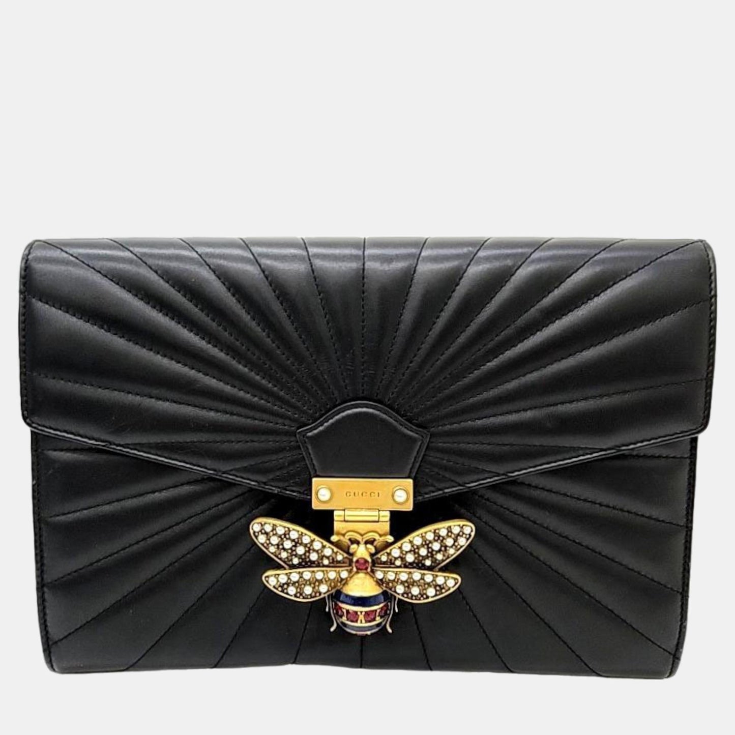 Luxury Gucci Trending 2025 Black leather Queen Margaret Clutch