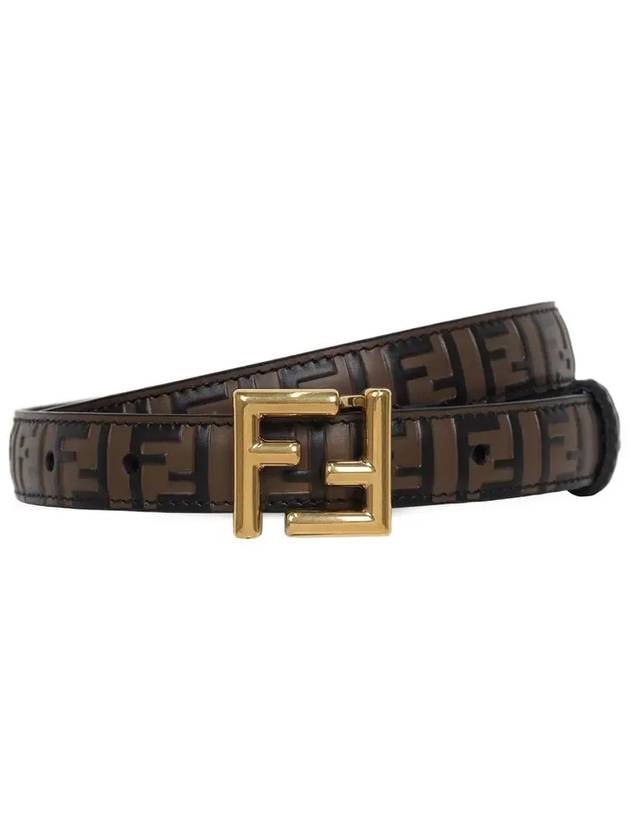 Luxury Fendi FF Square Stud Buckle Leather Belt Brown