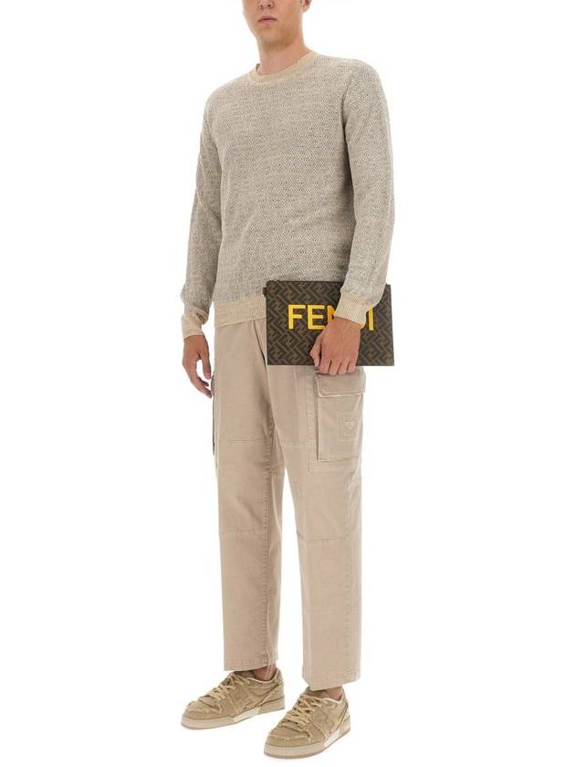 Luxury Fendi gabardine cargo straight pants beige