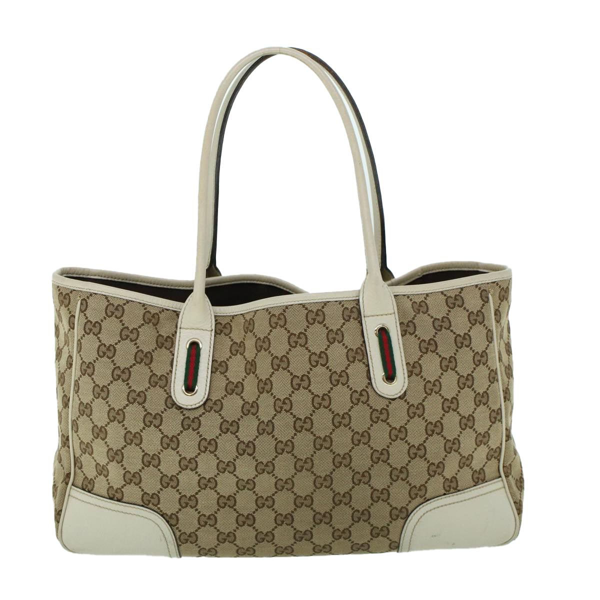 Luxury Gucci GG Canvas Web Sherry Line Tote Bag Beige Red Green 163805  54012