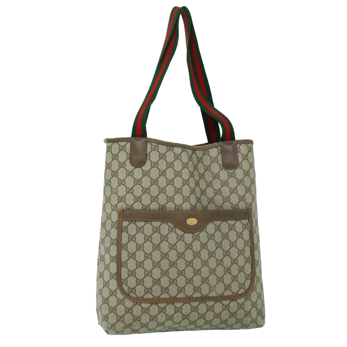Luxury Gucci GG Canvas Web Sherry Line Tote Bag PVC Leather Beige Red Green  54013