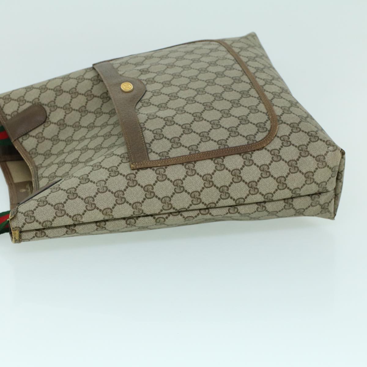 Luxury Gucci GG Canvas Web Sherry Line Tote Bag PVC Leather Beige Red Green  54013