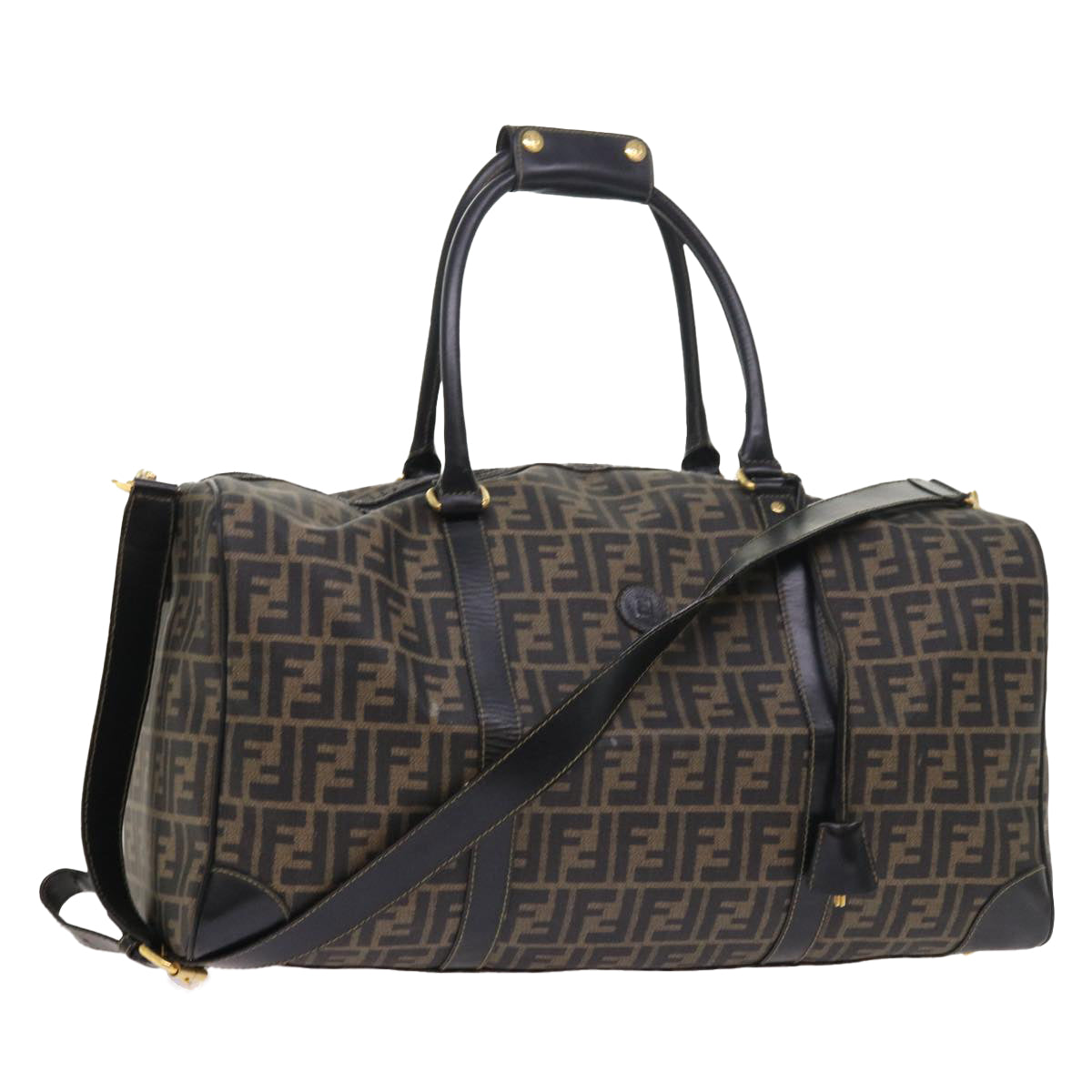Luxury FendiZucca Canvas Boston Bag 2way Black Brown54154