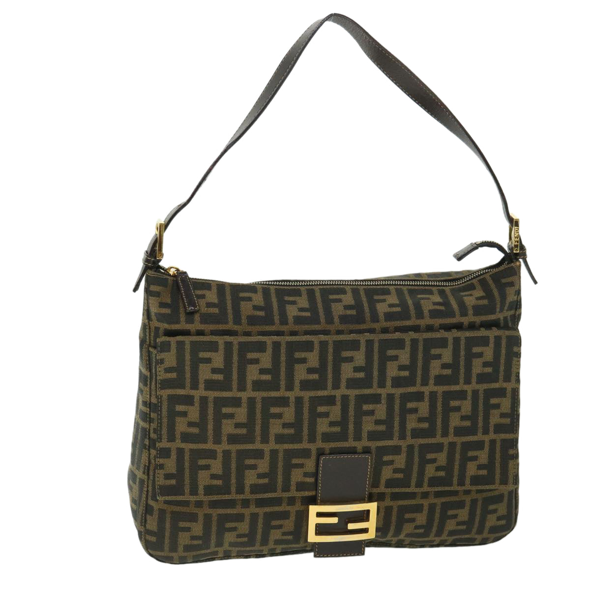 Luxury FendiZucca Canvas Mamma Baguette Shoulder Bag Black Brown54169