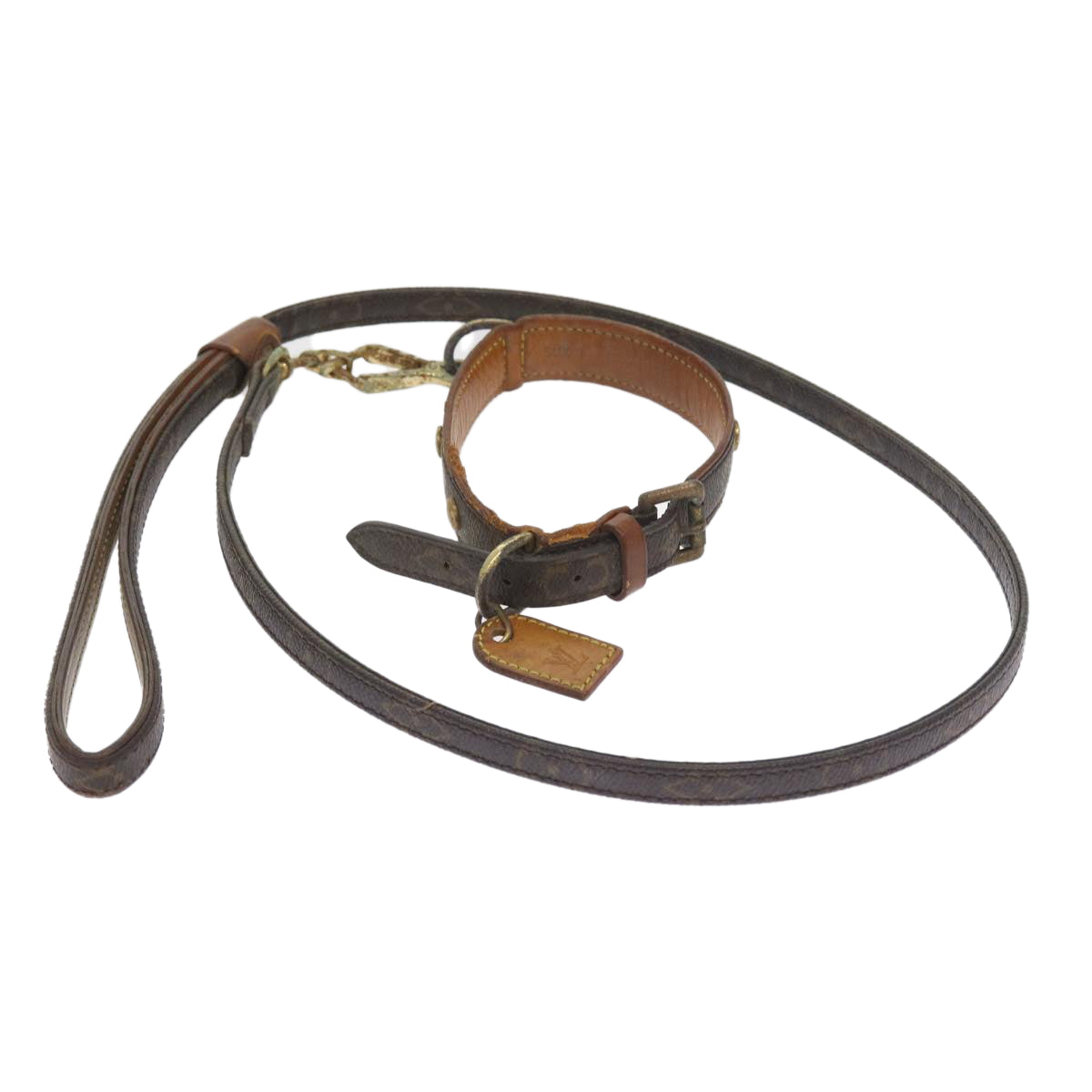 LOUIS VUITTON Monogram Less Baxter MM Collier Baxter Dog Leash 2Set 54225