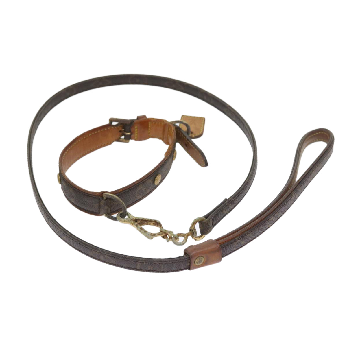 LOUIS VUITTON Monogram Less Baxter MM Collier Baxter Dog Leash 2Set 54225