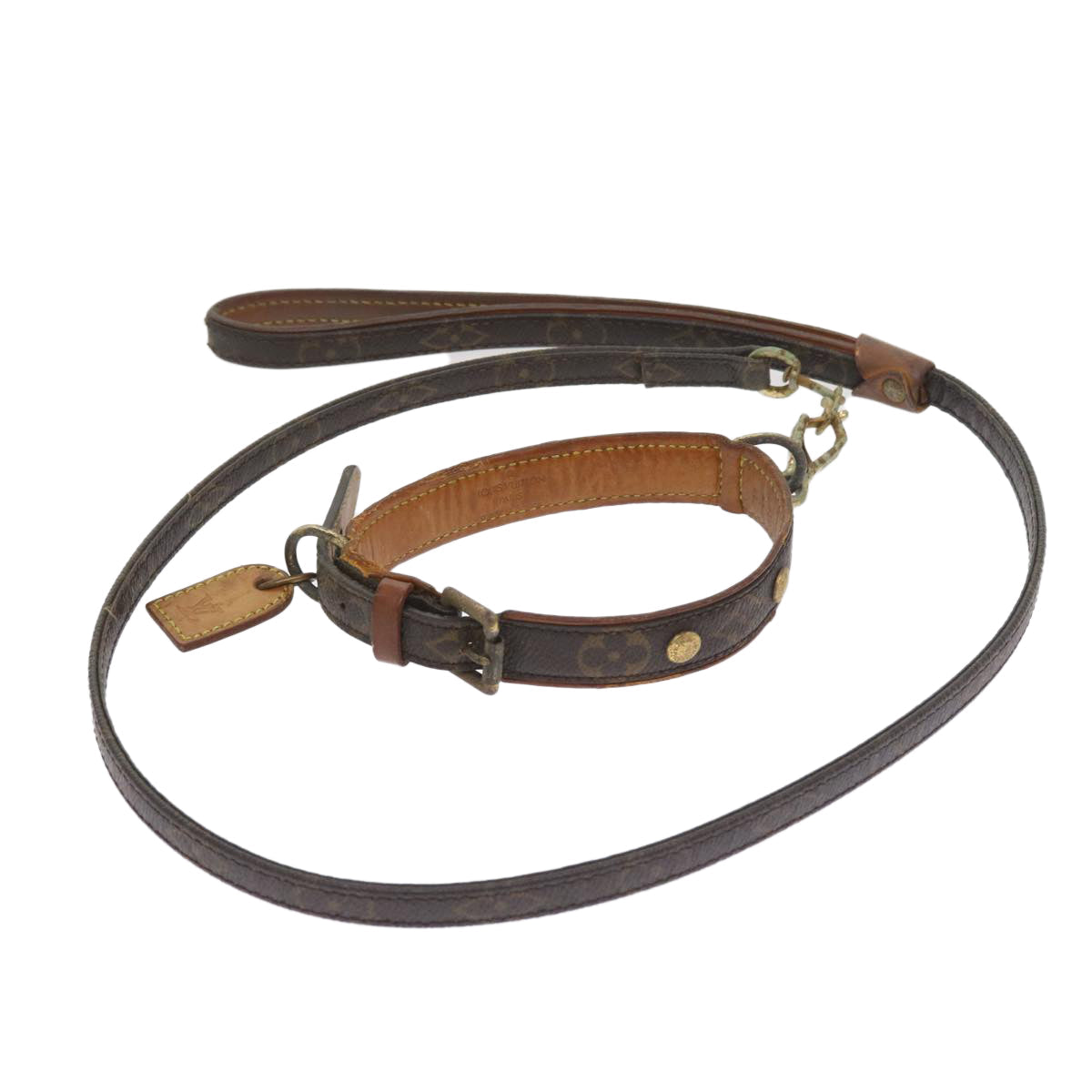 LOUIS VUITTON Monogram Less Baxter MM Collier Baxter Dog Leash 2Set 54225