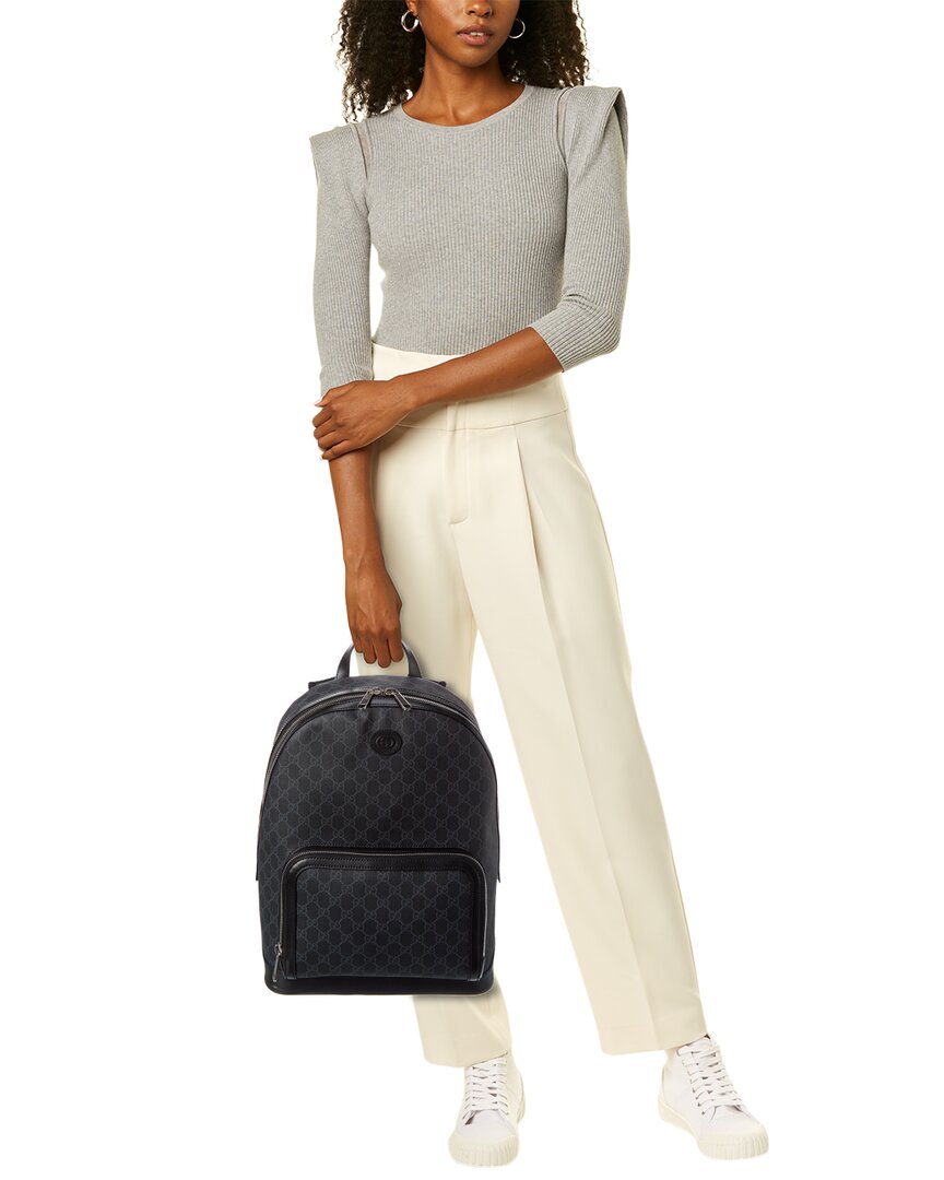 Luxury Gucci Trending 2025 Interlocking G GG Supreme Canvas & Leather Backpack, Black