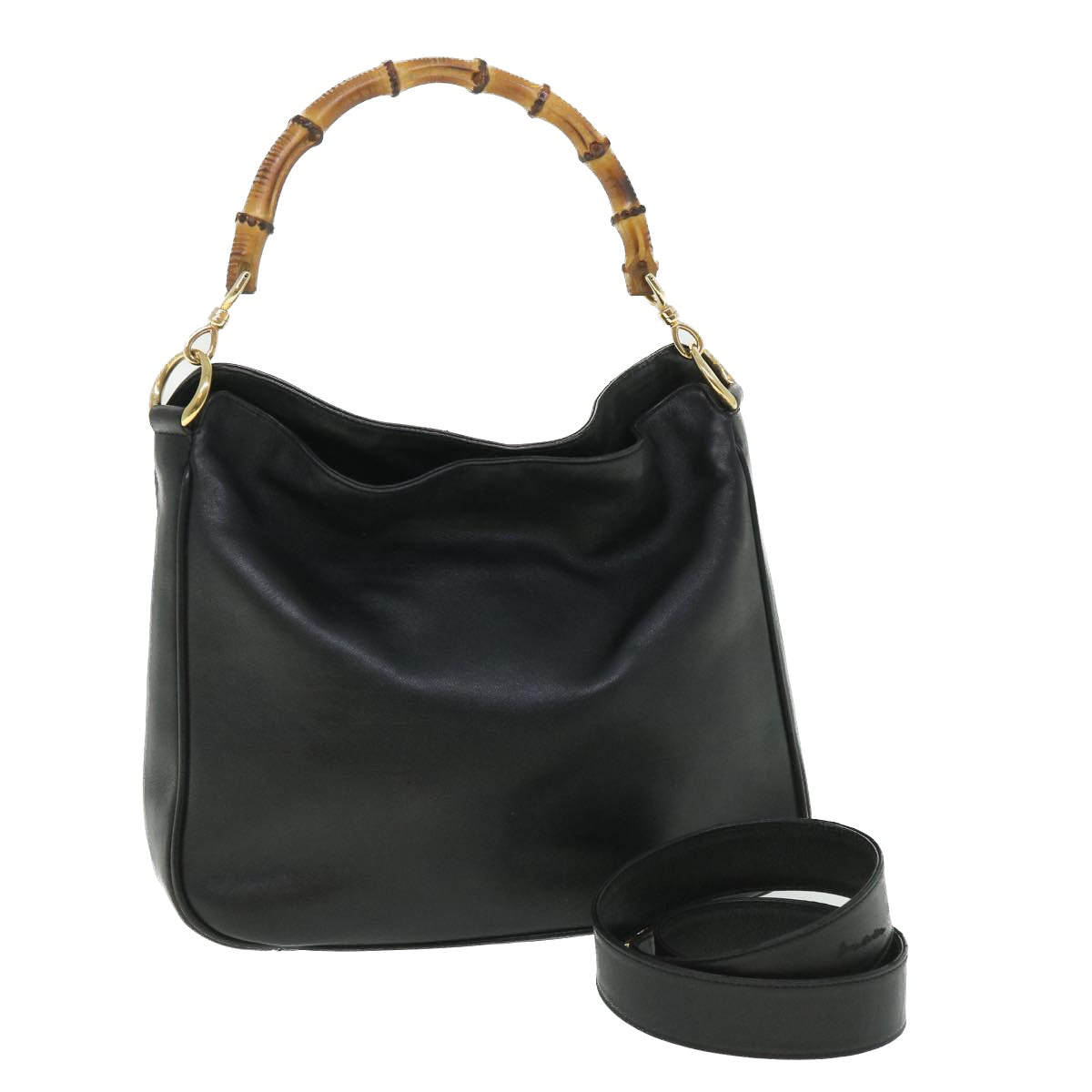 Luxury Gucci Bamboo Shoulder Bag Leather 2way Black  54322