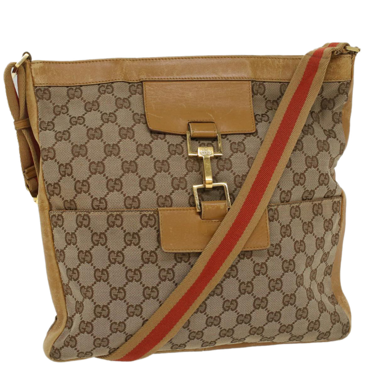Luxury Gucci GG Canvas Sherry Line Shoulder Bag Beige Red 001 4094 002113  54327
