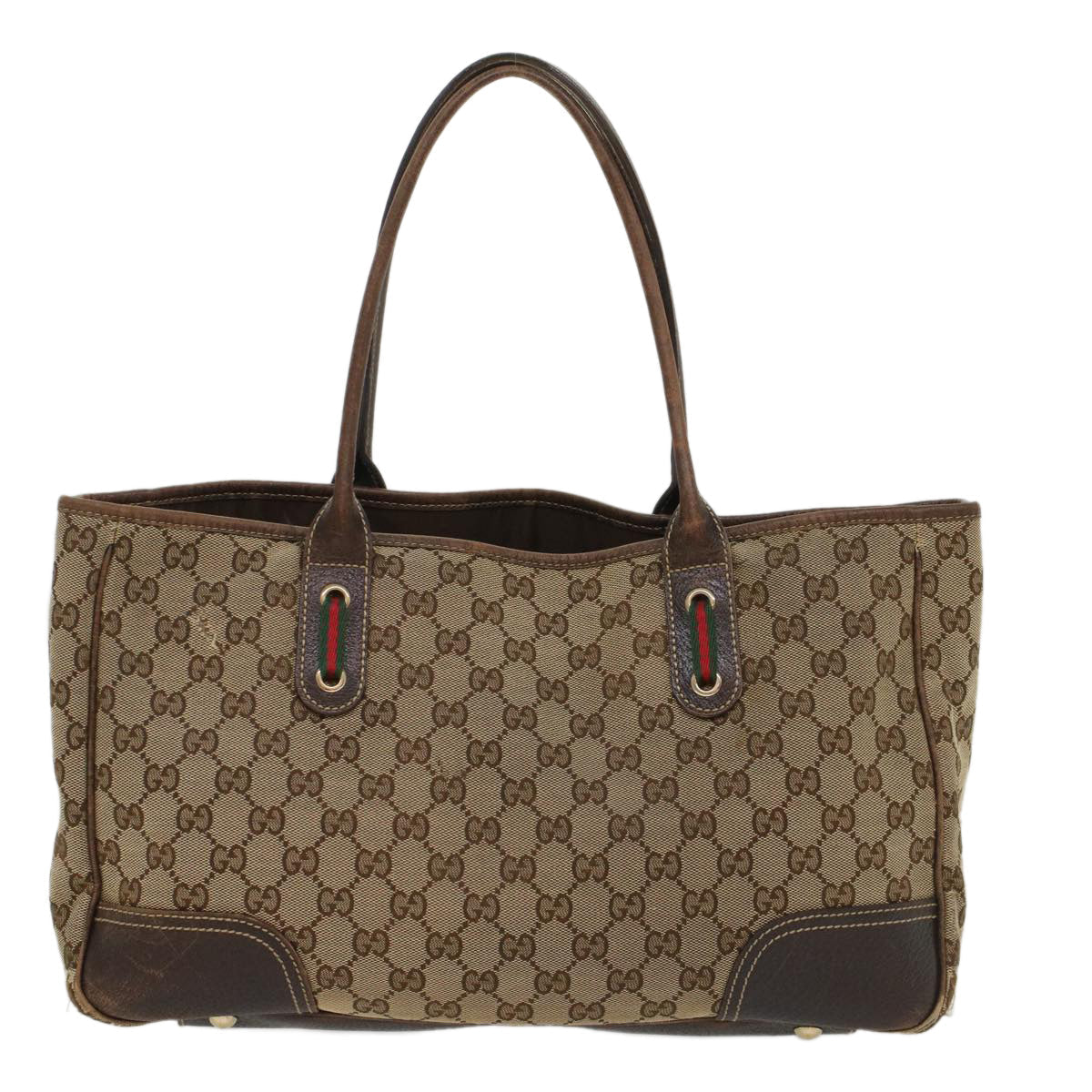 Luxury Gucci GG Canvas Web Sherry Line Tote Bag Beige Red Green 163805  54330