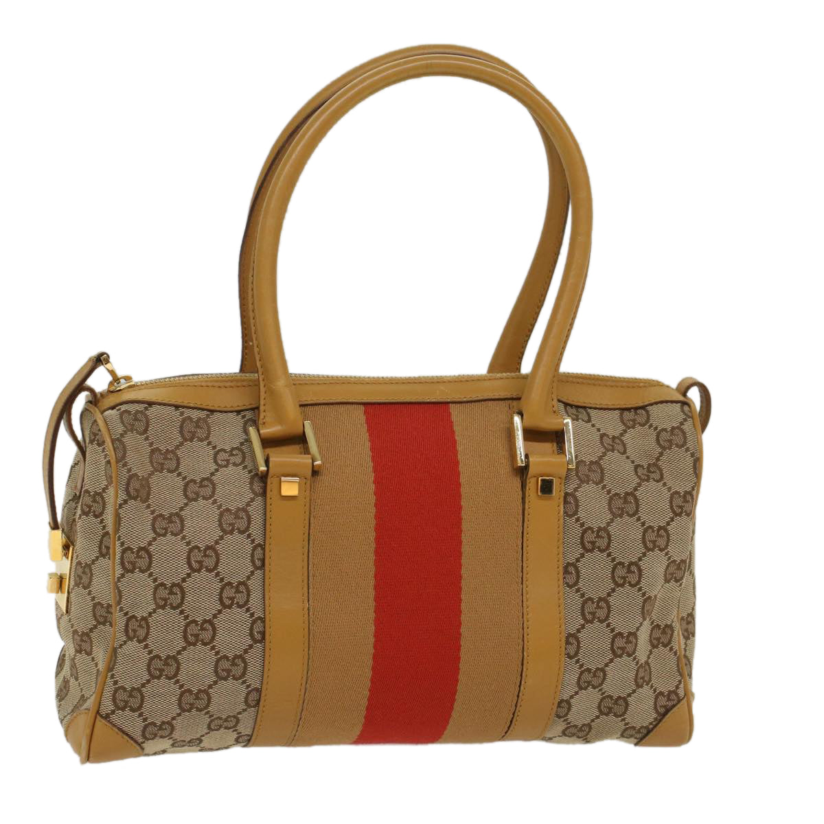 Luxury Gucci GG Canvas Sherry Line Hand Bag Beige Orange Brown  54332