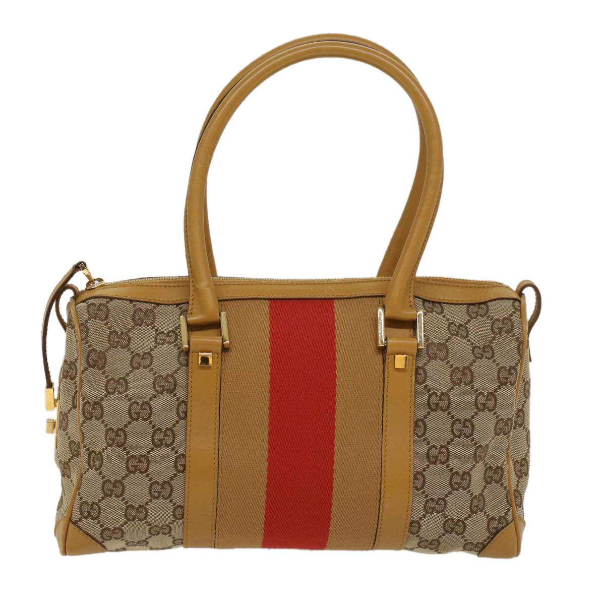 Luxury Gucci GG Canvas Sherry Line Hand Bag Beige Orange Brown  54332