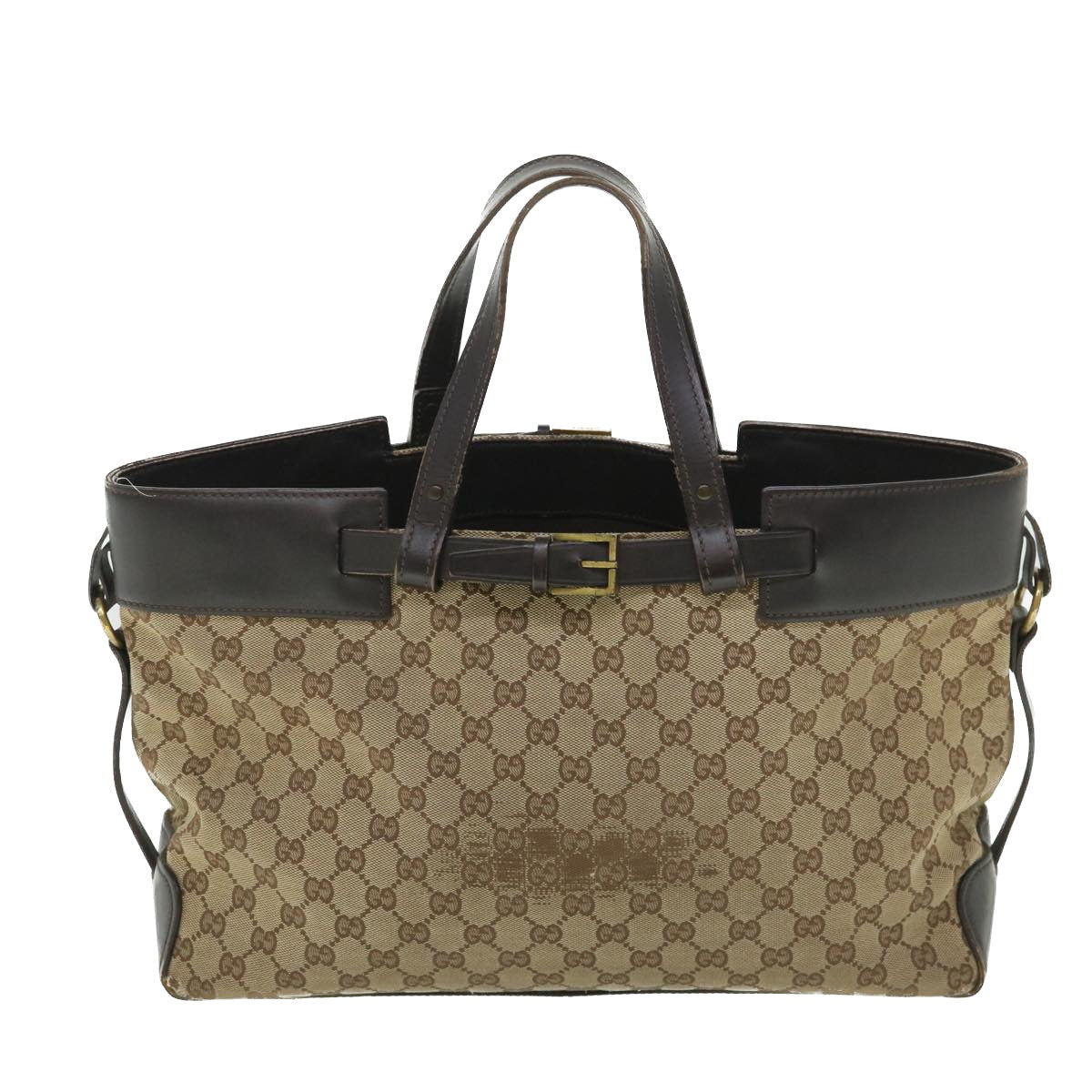 Luxury Gucci GG Canvas Hand Bag Leather Beige 106251  54335