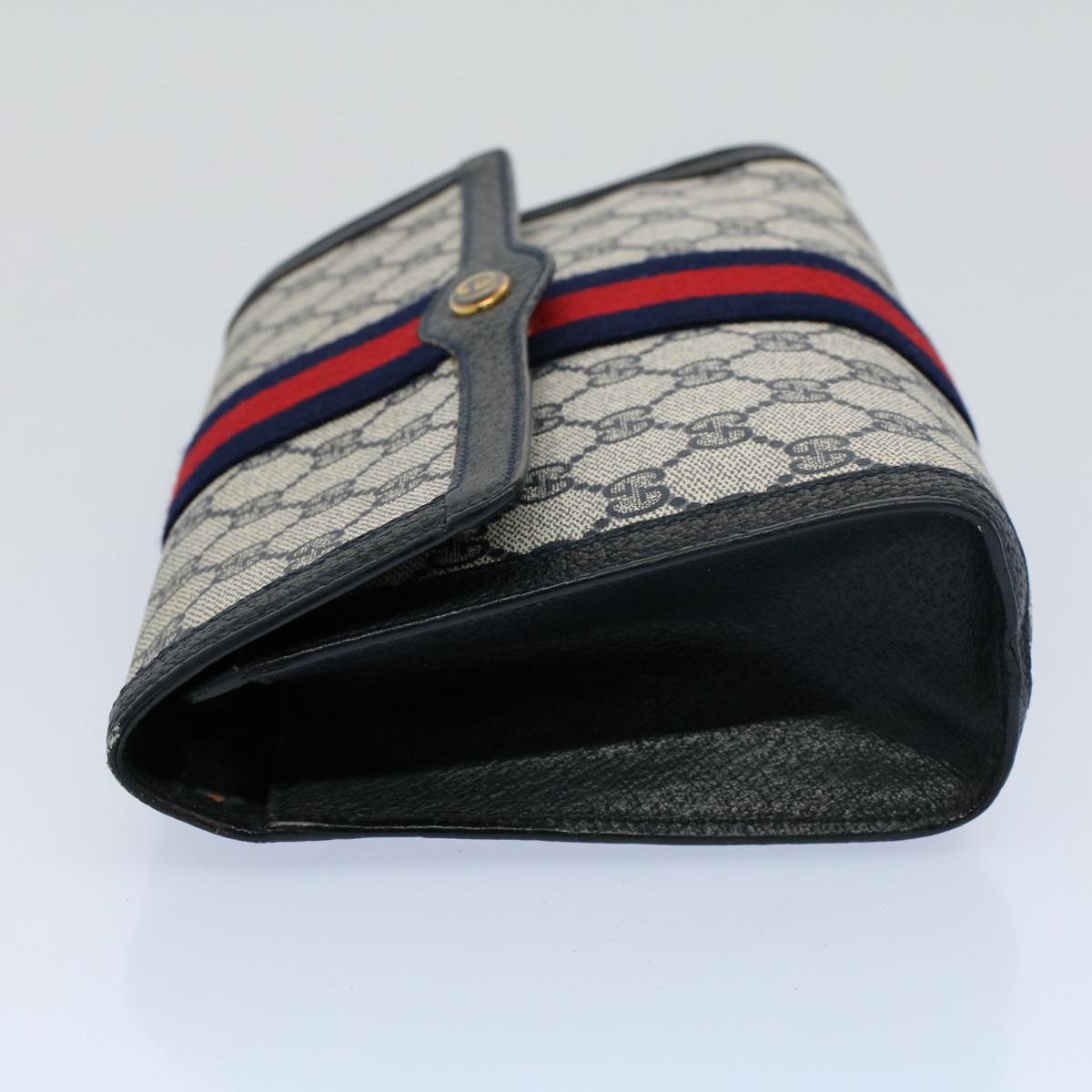 Luxury Gucci GG Supreme Web Sherry Line Clutch Bag Navy Red  54338