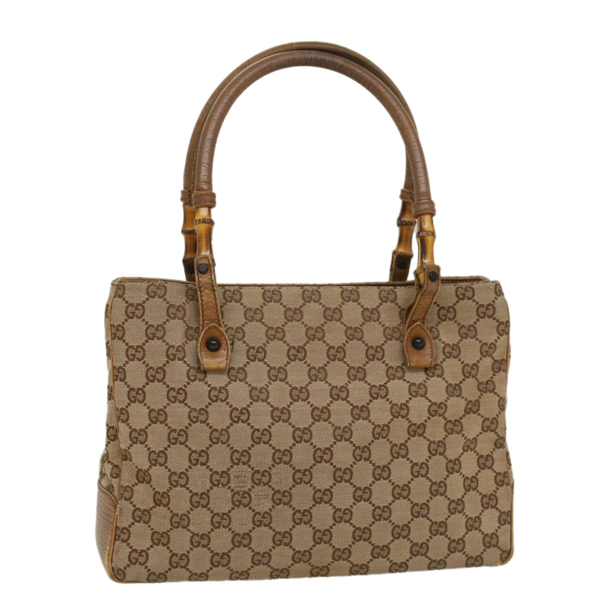 Luxury Gucci GG Canvas Bamboo Hand Bag Leather Beige Brown  54340