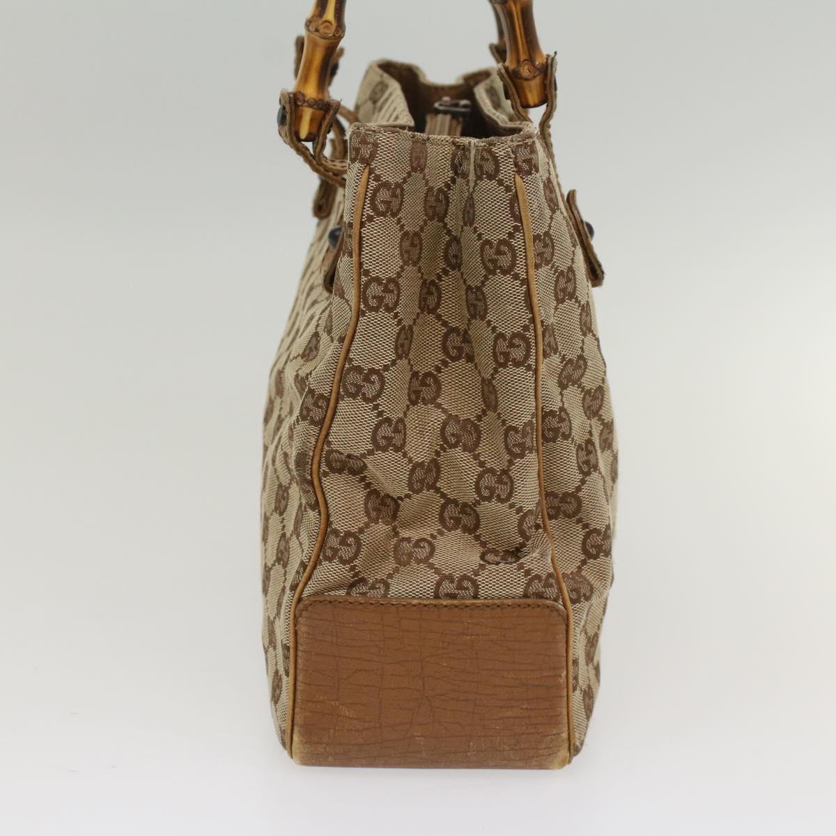 Luxury Gucci GG Canvas Bamboo Hand Bag Leather Beige Brown  54340