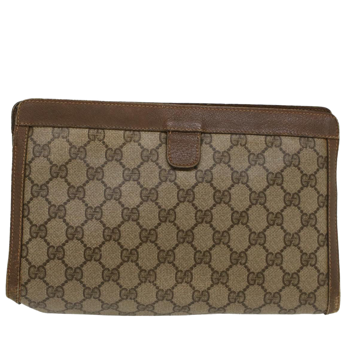 Luxury Gucci GG Canvas Web Sherry Line Clutch Bag PVC Leather Beige Red  54354