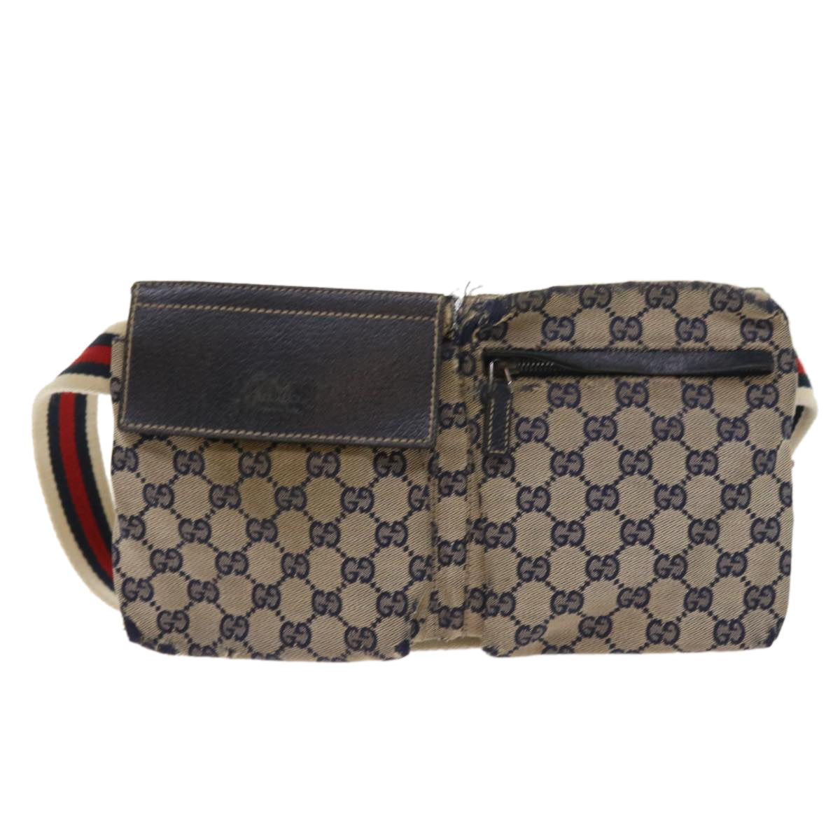 Luxury Gucci GG Canvas Shoulder Bag Leather Gray Navy Red  54355