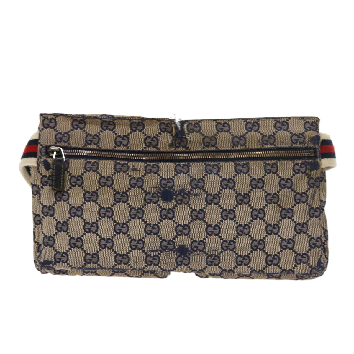 Luxury Gucci GG Canvas Shoulder Bag Leather Gray Navy Red  54355