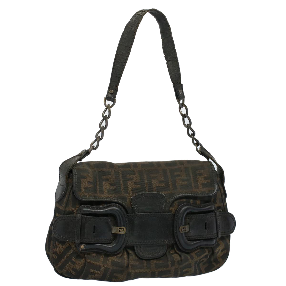 Luxury FendiShoulder Bag Zucca Canvas Brown Black54362