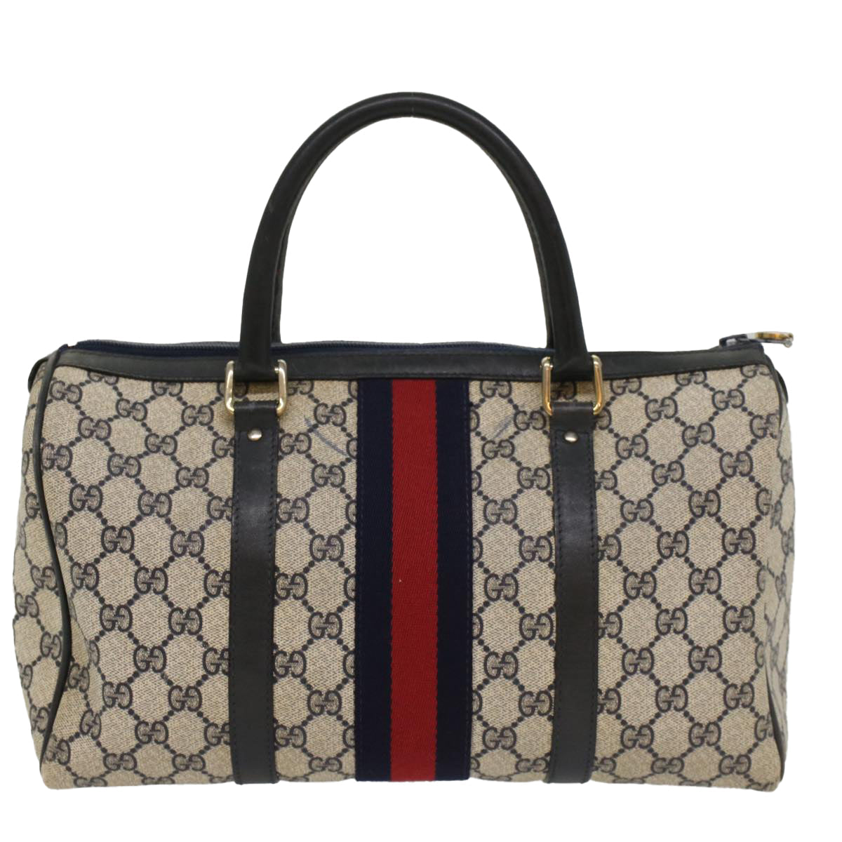 Luxury Gucci GG Canvas Sherry Line Boston Bag Gray Red Navy  54384