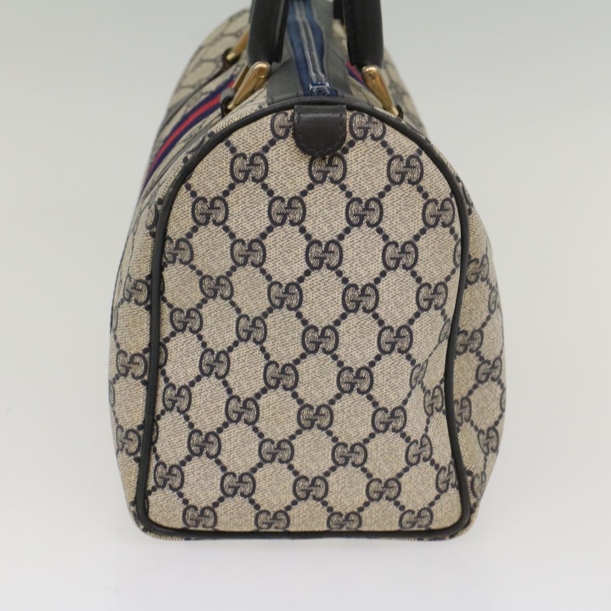 Luxury Gucci GG Canvas Sherry Line Boston Bag Gray Red Navy  54384