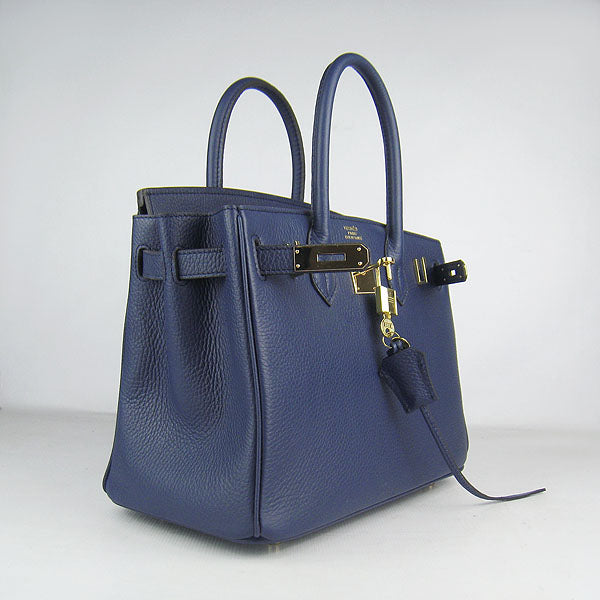 Luxury Hermes Birkin 30cm Togo Leather Handbags Dark Blue Golden