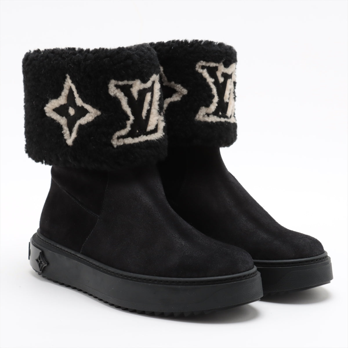Louis Vuitton Snowdrop Line 22 Years Mouton Boots 38 1/2  Black TC0272 Insol0 Mark  Family Selling Goods