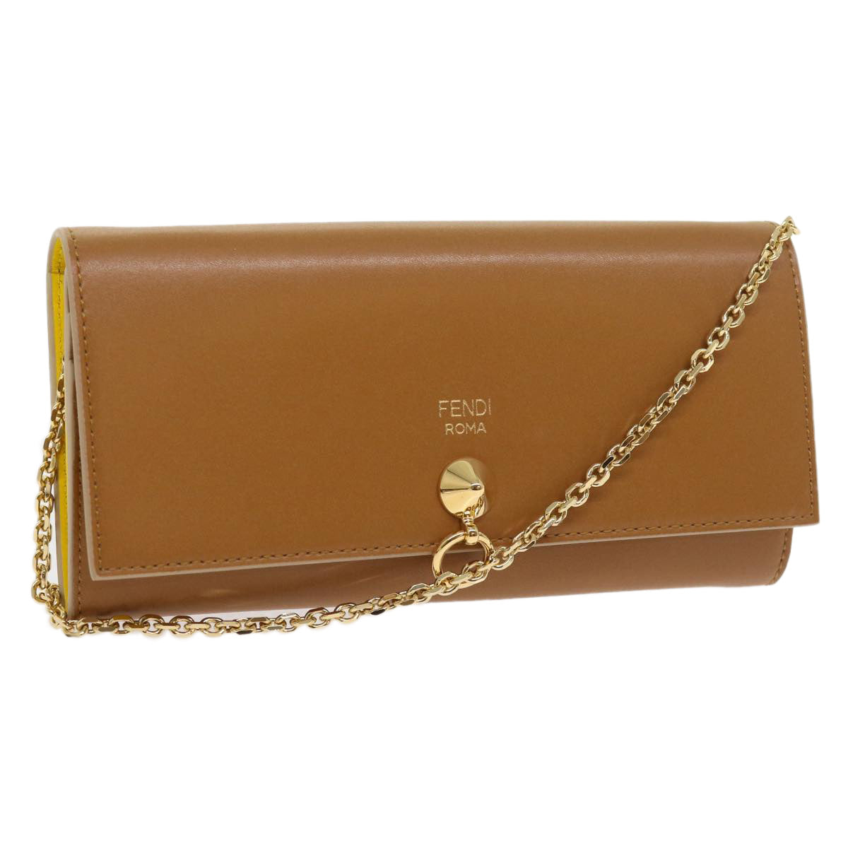 Luxury FendiChain Shoulder Long Wallet Leather Yellow Brown54537