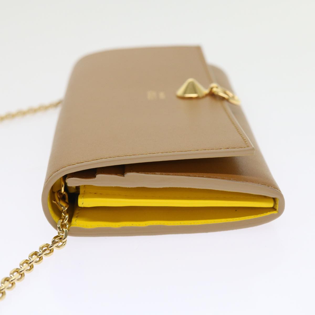 Luxury FendiChain Shoulder Long Wallet Leather Yellow Brown54537