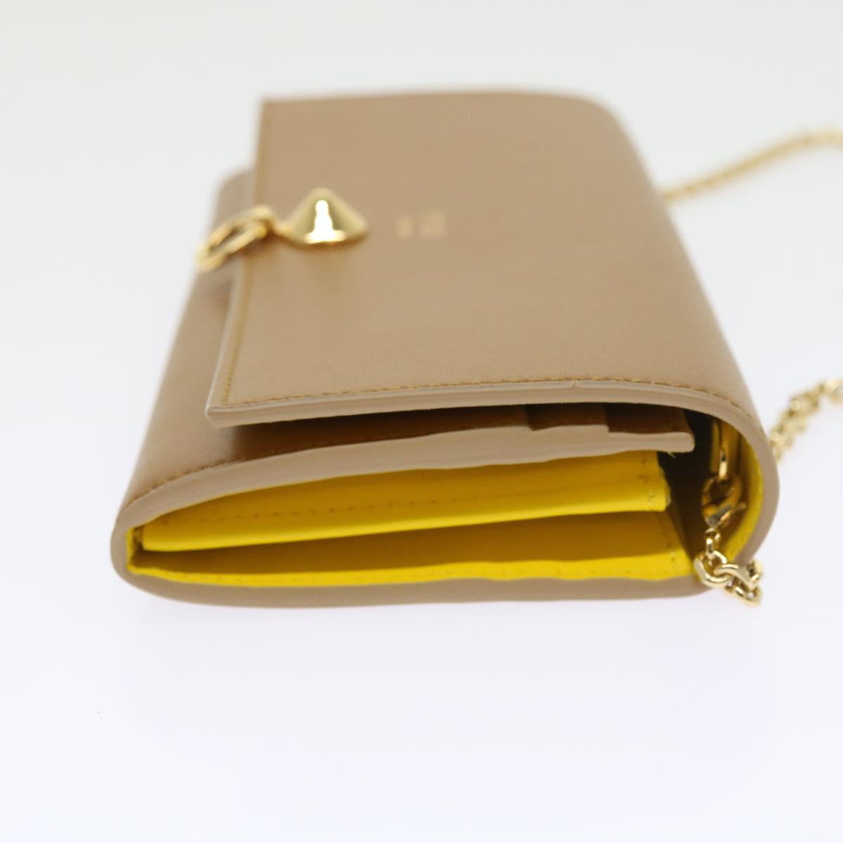 Luxury FendiChain Shoulder Long Wallet Leather Yellow Brown54537
