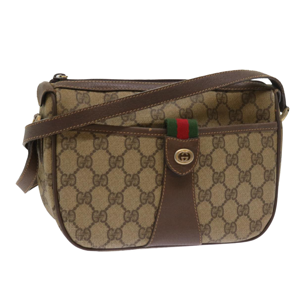 Luxury Gucci GG Supreme Web Sherry Line Shoulder Bag Beige Red 89 02 032  54689