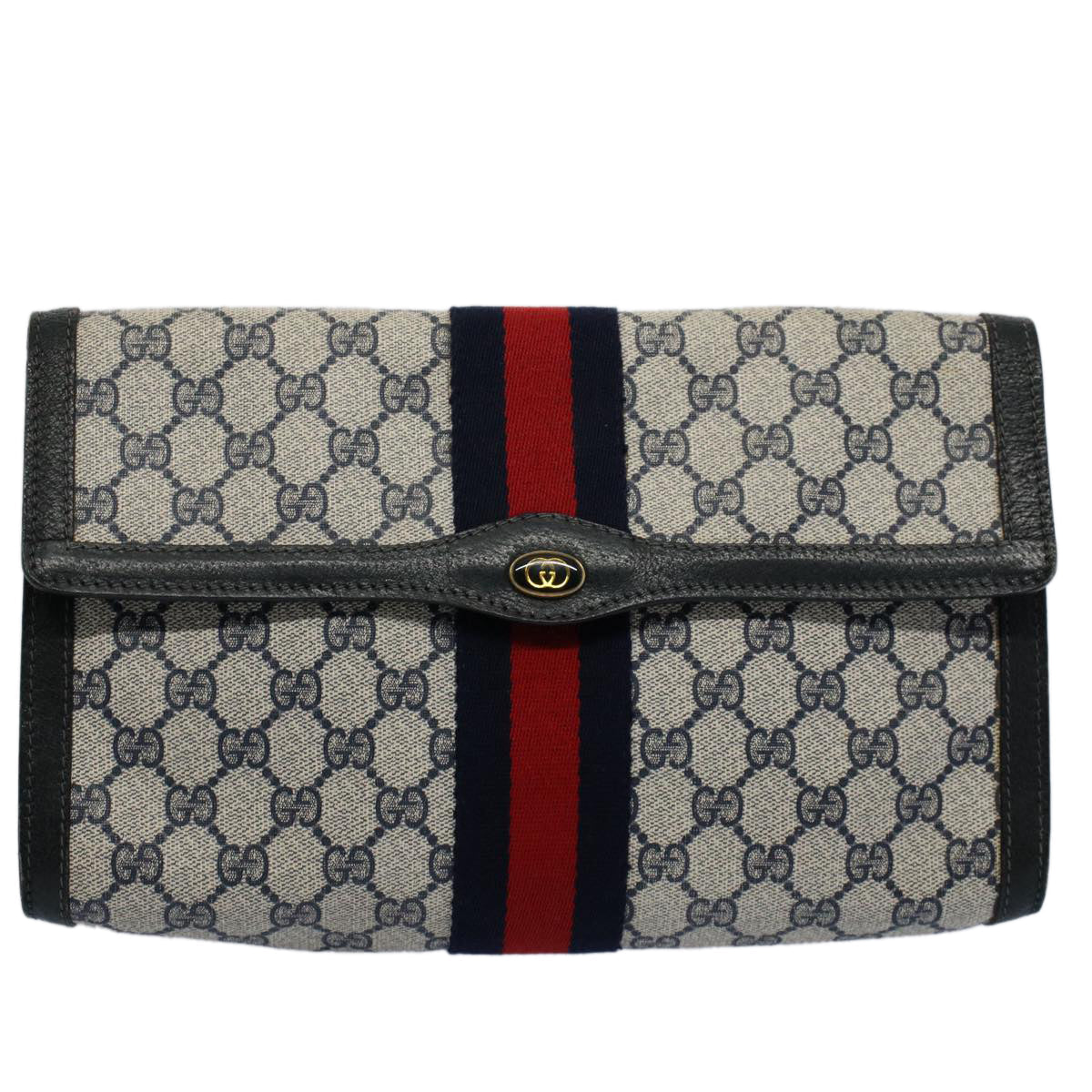 Luxury Gucci GG Canvas Sherry Line Clutch Bag Gray Red Navy 41 014 3087 30  54692