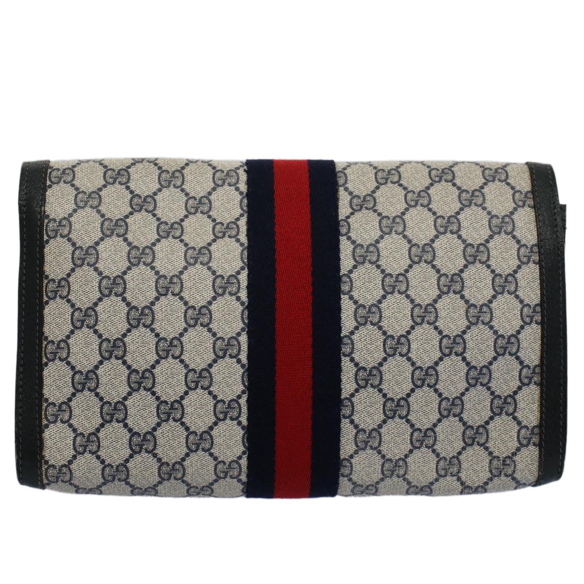 Luxury Gucci GG Canvas Sherry Line Clutch Bag Gray Red Navy 41 014 3087 30  54692