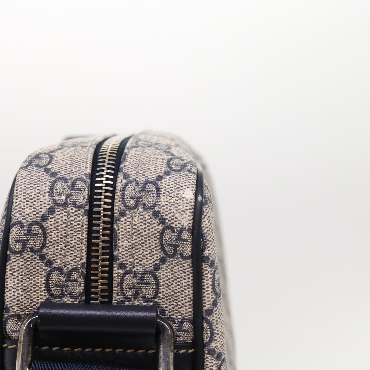 Luxury Gucci GG Supreme Shoulder Bag PVC Leather Gray Navy 201448  54703