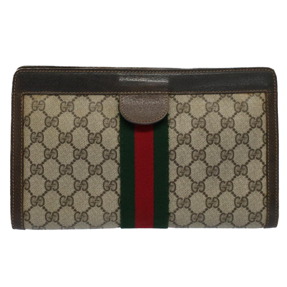 Luxury Gucci GG Canvas Web Sherry Line Clutch Bag Beige Red 41 011 2125 28  54724