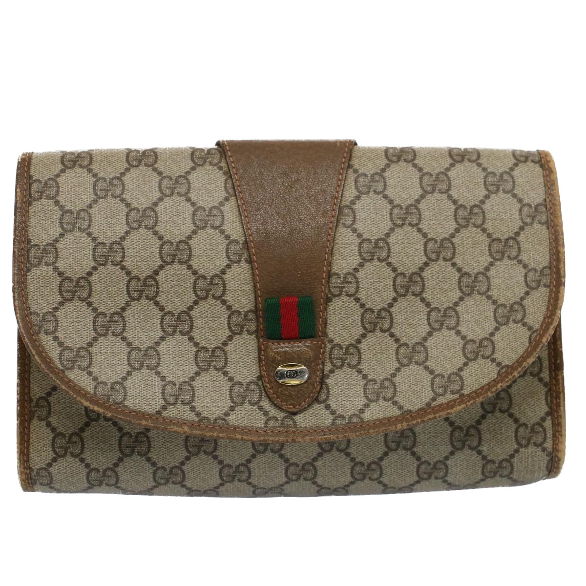 Luxury Gucci GG Canvas Web Sherry Line Clutch Bag Beige Red Green 89 01 030  54732