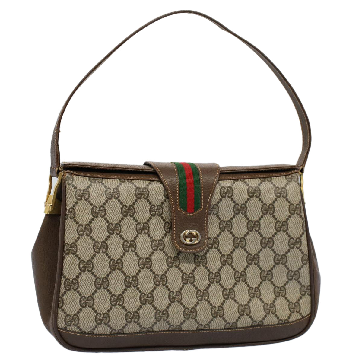 Luxury Gucci GG Canvas Web Sherry Line Shoulder Bag Beige Red 116 02 076  54737