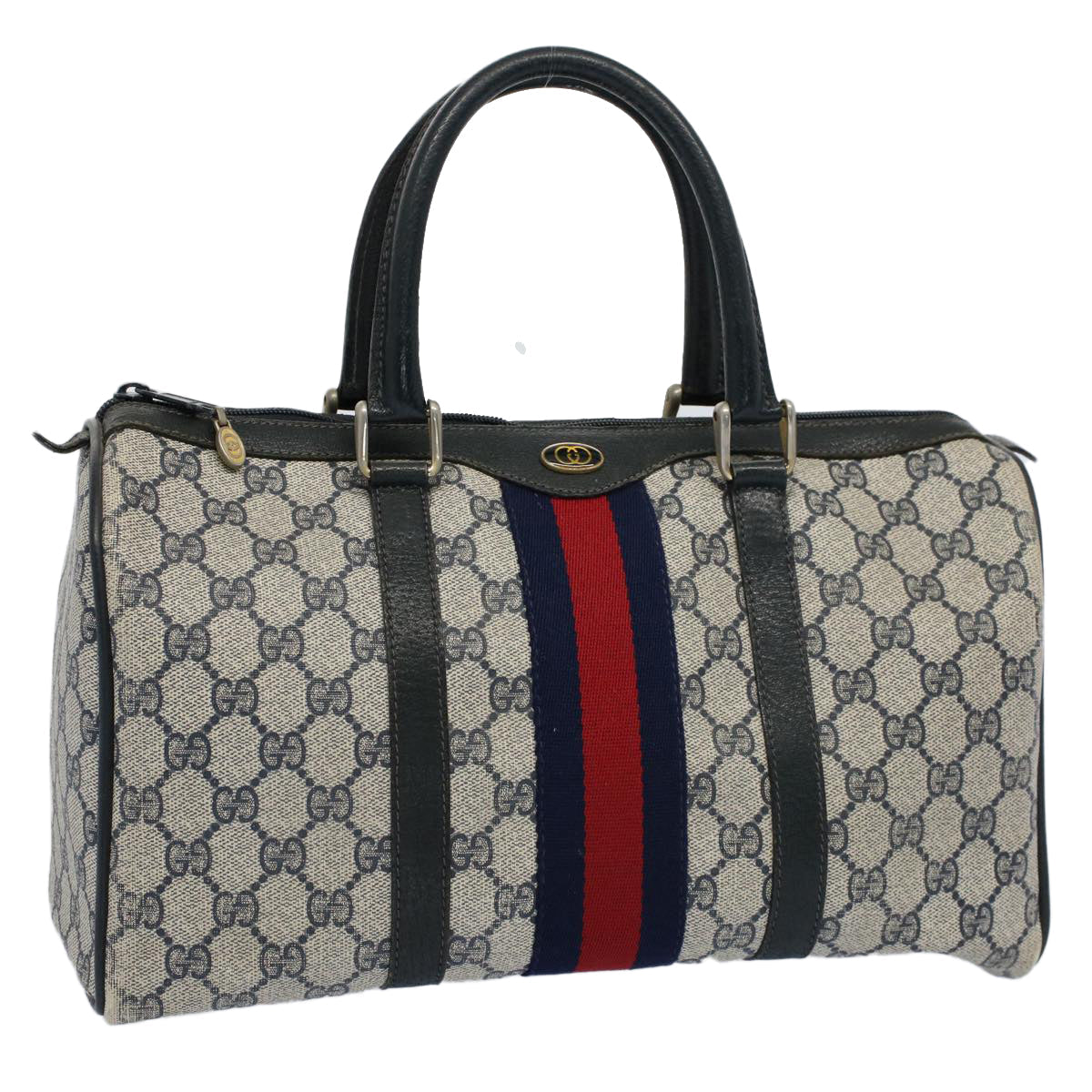 Luxury Gucci GG Canvas Sherry Line Boston Bag Gray Red Navy 012 3842 58  54742