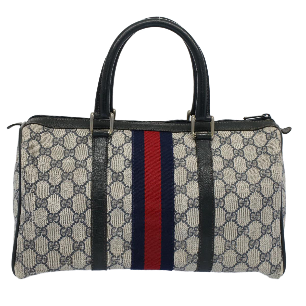 Luxury Gucci GG Canvas Sherry Line Boston Bag Gray Red Navy 012 3842 58  54742