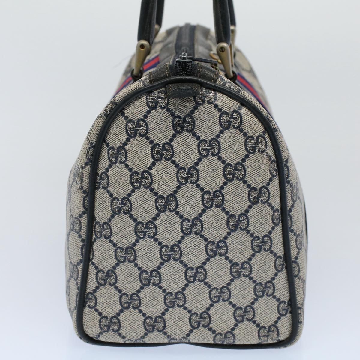 Luxury Gucci GG Canvas Sherry Line Boston Bag Gray Red Navy 012 3842 58  54742