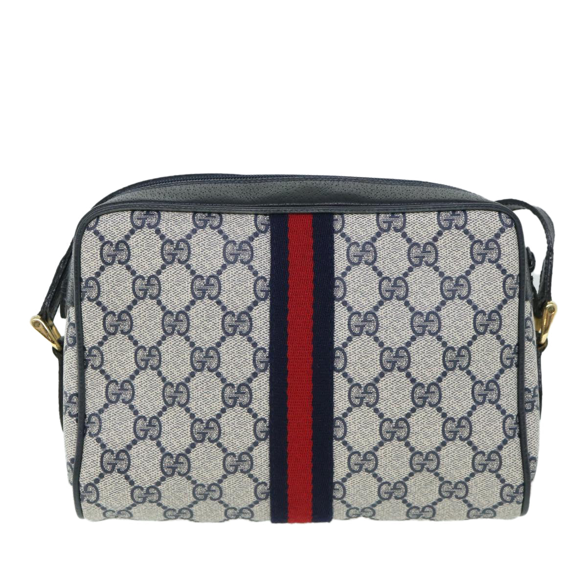 Luxury Gucci GG Canvas Sherry Line Shoulder Bag PVC Leather Gray Red Navy  54775
