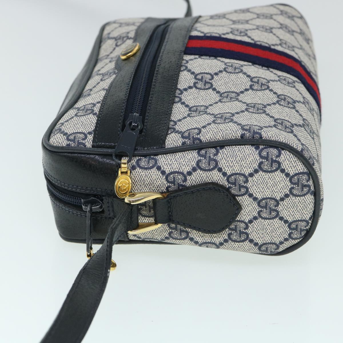 Luxury Gucci GG Canvas Sherry Line Shoulder Bag PVC Leather Gray Red Navy  54775