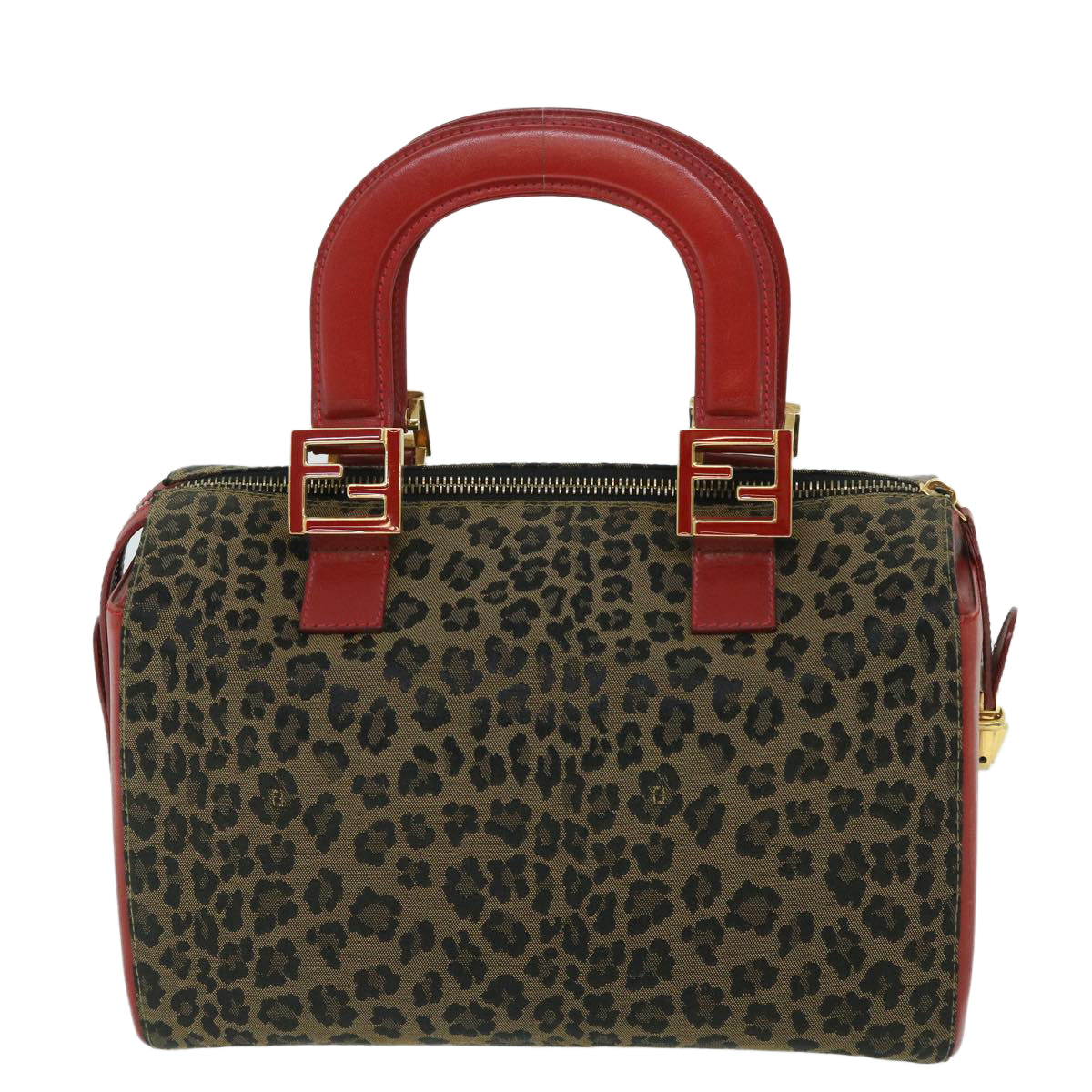 Luxury FendiLeopard Boston Bag Canvas Brown54817