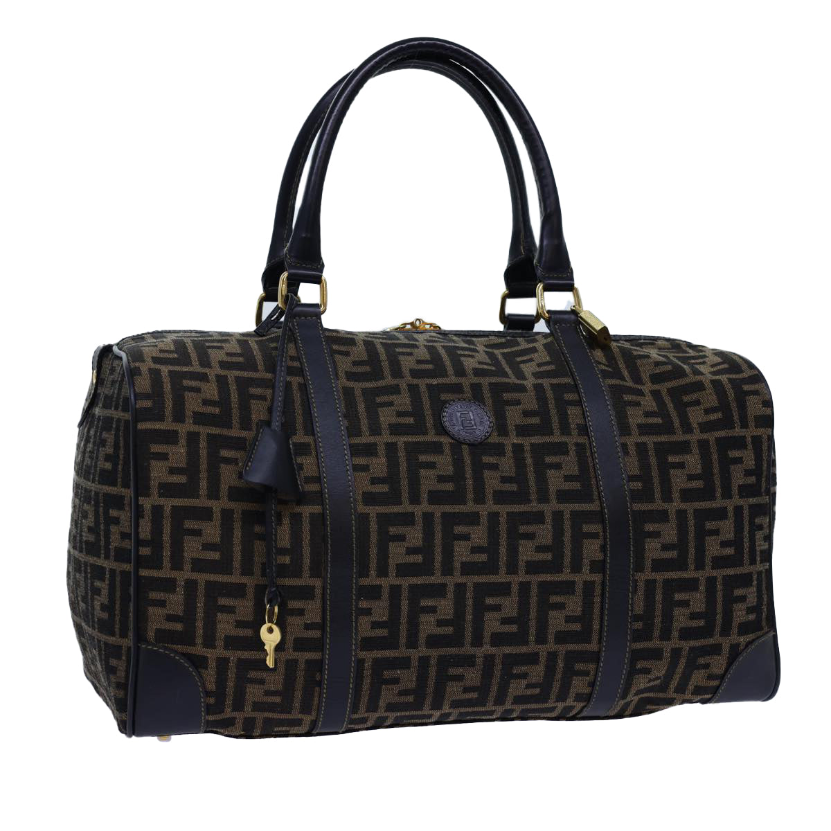 Luxury FendiZucca Canvas Boston Bag Leather Black Brown54976