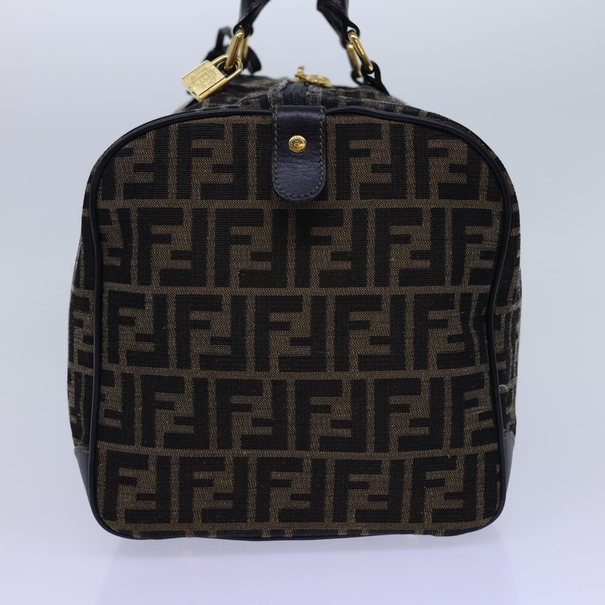 Luxury FendiZucca Canvas Boston Bag Leather Black Brown54976