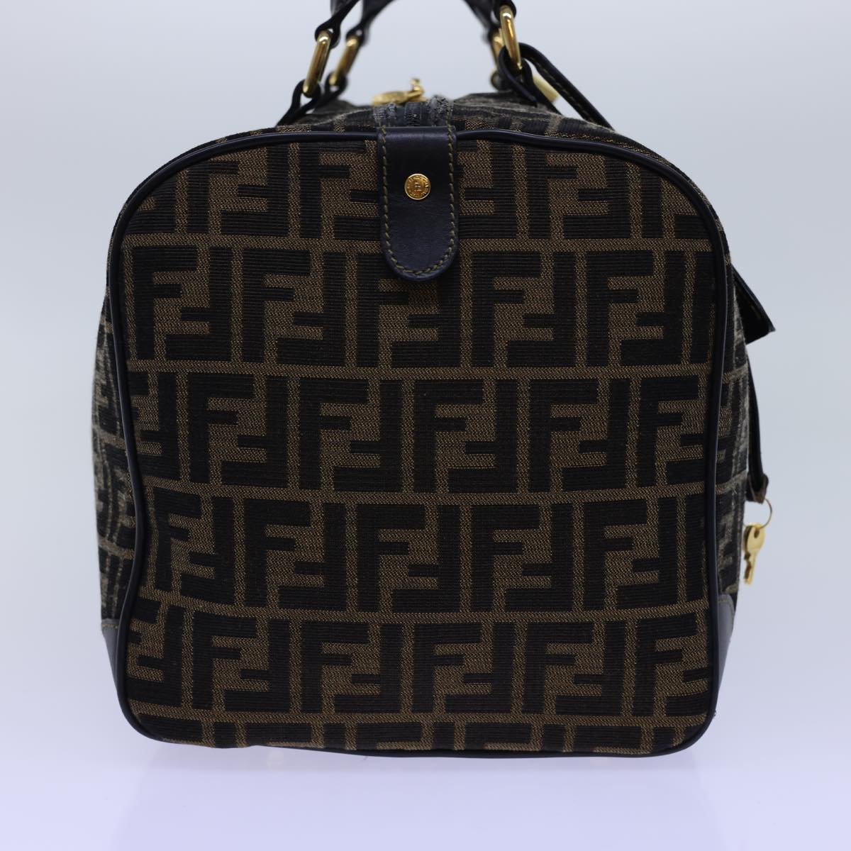 Luxury FendiZucca Canvas Boston Bag Leather Black Brown54976