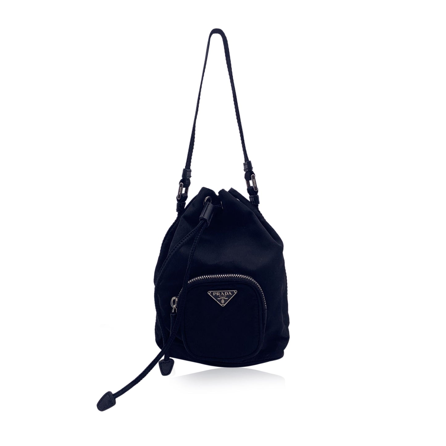 Luxury PradaBlack Nylon Mini Tessuto Nylon Duet Bucket Bag Handbag