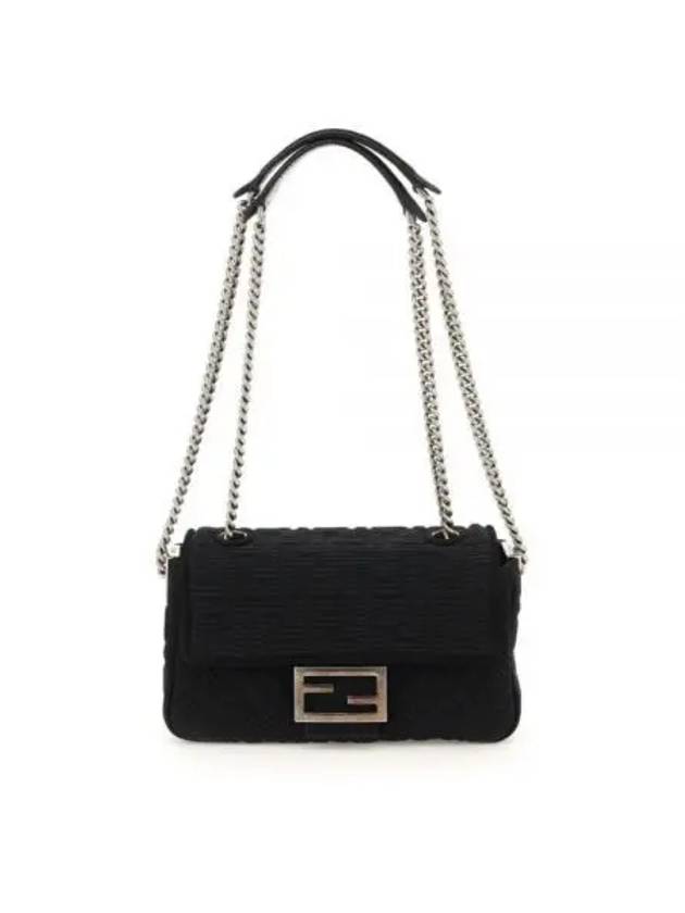 Luxury Fendi Baguette FF Fabric Chain Mini Bag Black